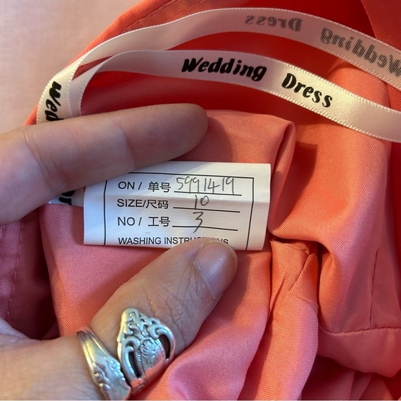 NWOT coral sleeveless formal dress with sheer jacket rhinestone brooch size 10 - Picture 7 of 11